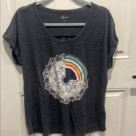 Style & Co. Graphic heathered gray Relaxed Tee - Picture 1 of 7